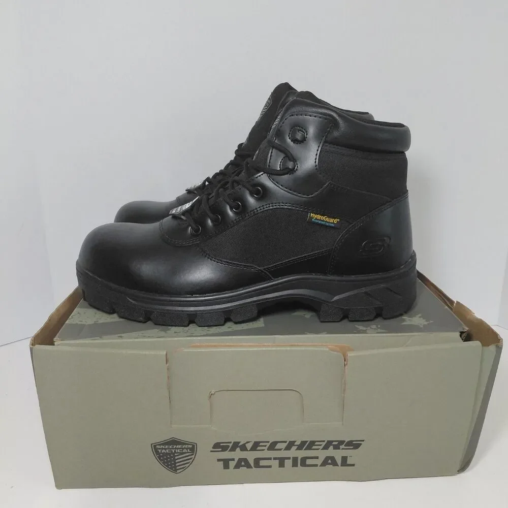 Skechers Work Men's Size 10 Wascana Benen Lace-Up Comp Toe Leather Boots Black